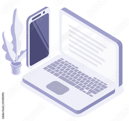 Online self-isolation studying or working at home concept with laptop and phone
