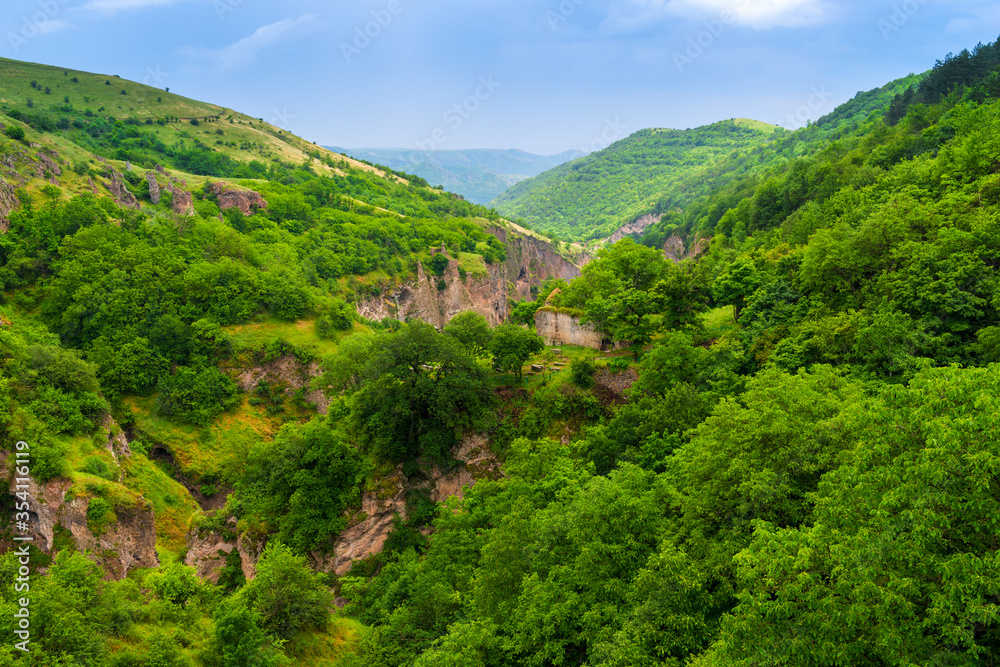Mountains of Armenia, landscapes of Khndzoresk city on a summer day