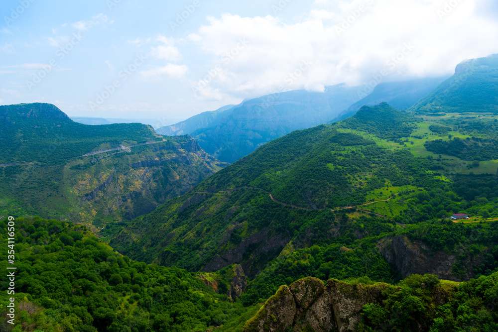 Armenia landscape view of canyon and mountains on a sunny summer day