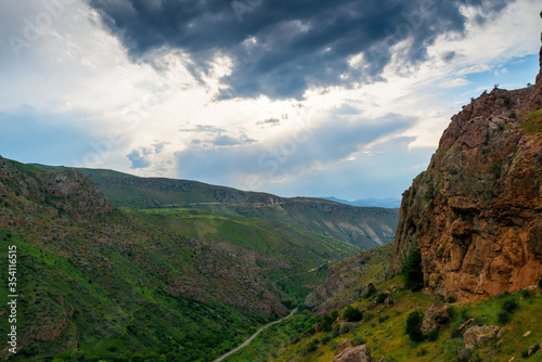 The surroundings of Noravank Monastery in Armenia, view of the gorge and picturesque valley