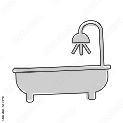 Vector icon of having a shower or a bathroom cartoon style on white isolated background.