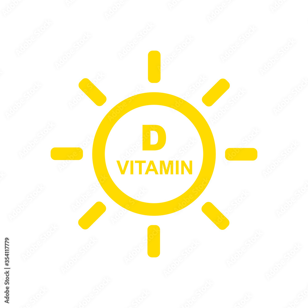 Vitamin D with sun icon isolated on white background. Vector illustration. Vitamin D with sun icon isolated on white background. Vector illustration.