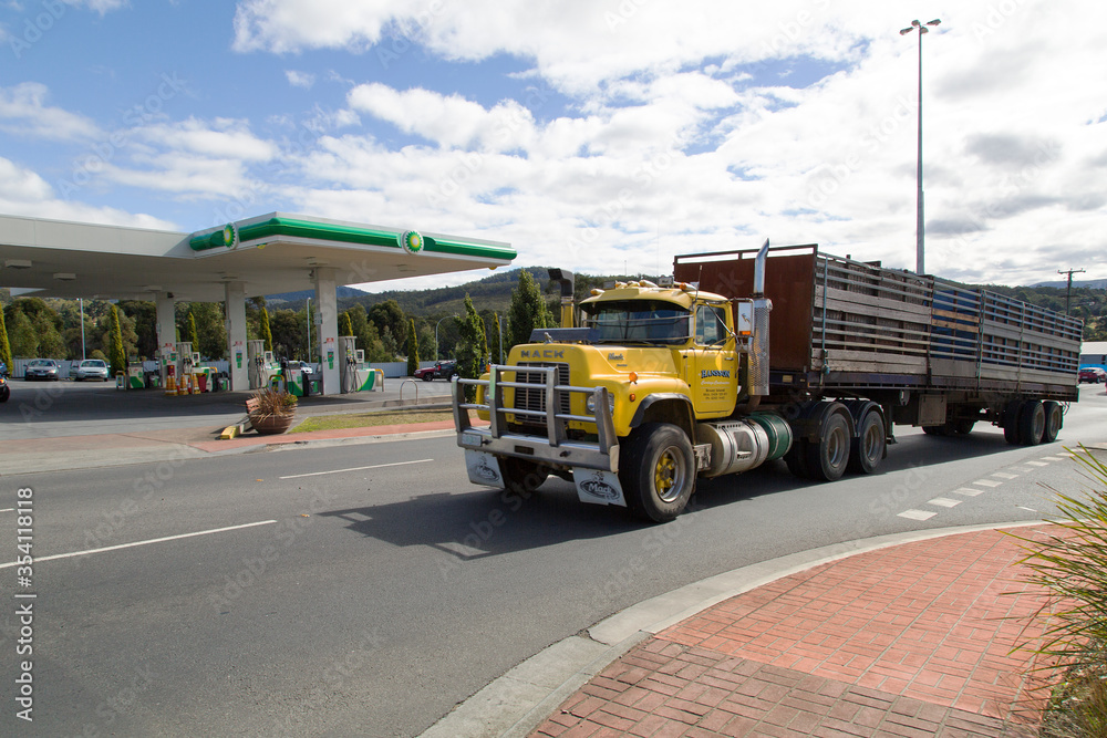 Tasmania, Australia April 01, 2019 Freight transportation through a