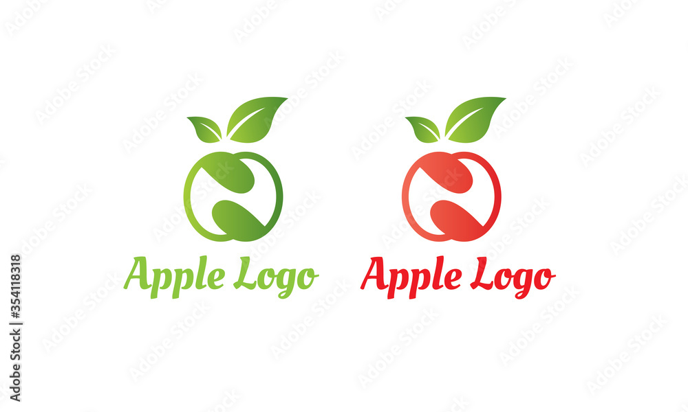 green Apple Logo and Red Apple Logo with modern style can for juice logo - fruit logo -drink symbol , food icon ,Vector EPS 10