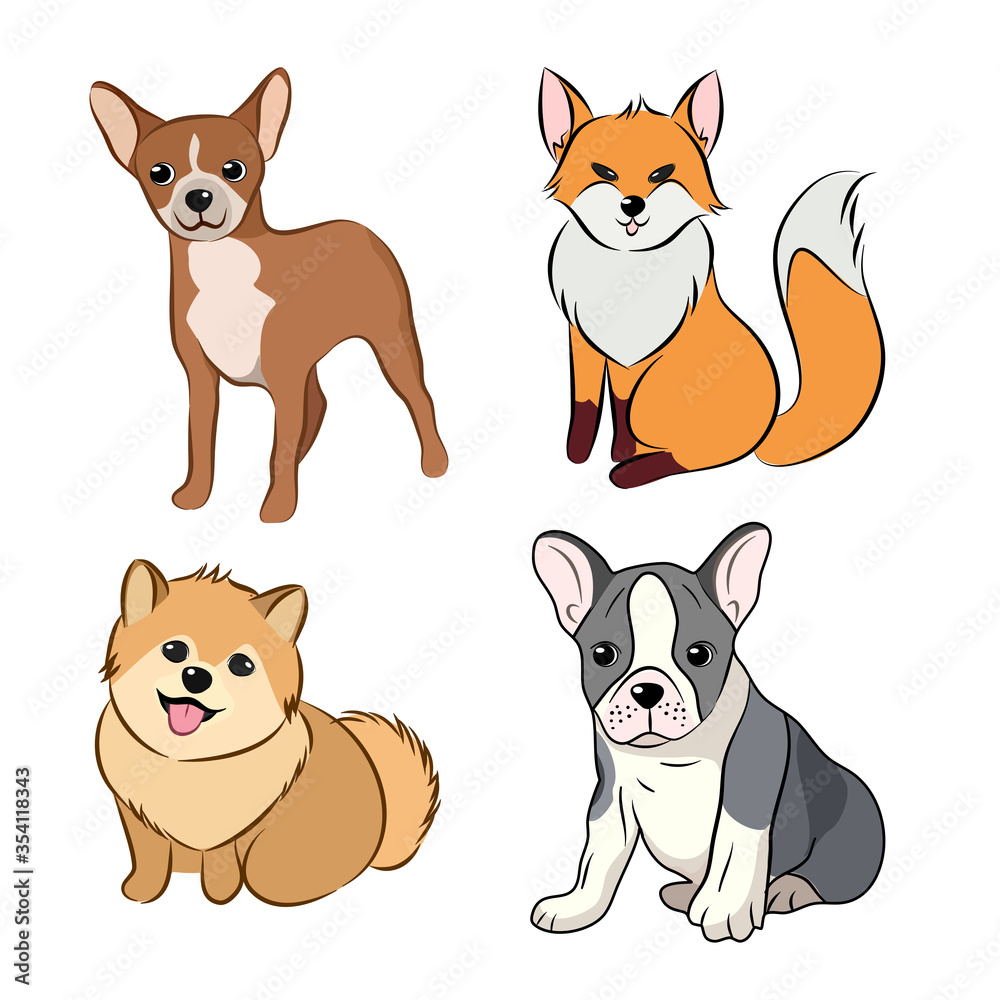 Funny cartoon dogs characters different breeds vector illustration