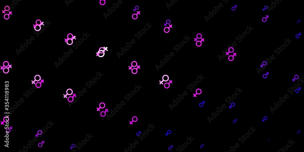 Dark Purple, Pink vector background with woman symbols.