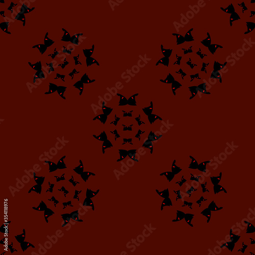 Black-red swarm butterflies fly on a red background. Abstract seamless pattern. Great design for wrapping paper, wallpaper, invitations and textiles.