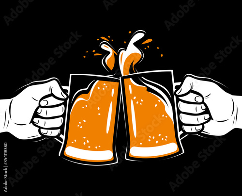 Toasting with beer. Alcoholic drink, brewing vector illustration