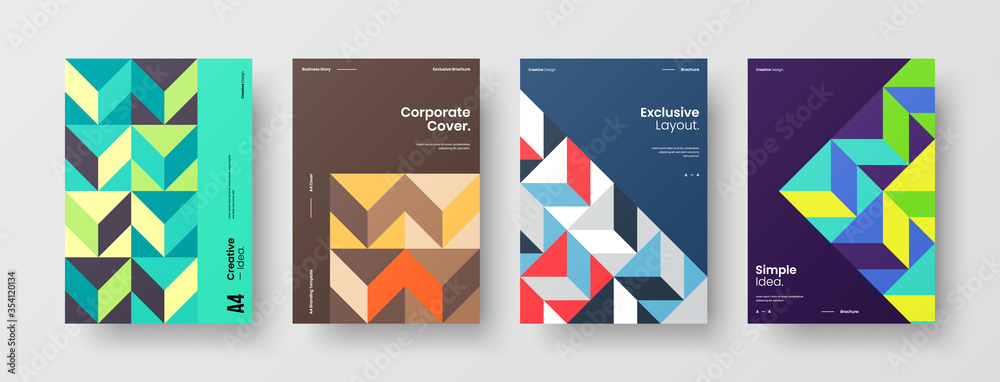 Company identity brochure template collection. Business presentation vector A4 vertical orientation front page mock up set. Corporate report cover abstract geometric illustration design layout bundle. Company identity brochure template collection. Business presentation vector A4 vertical orientation front page mock up set. Corporate report cover abstract geometric illustration design layout bundle.