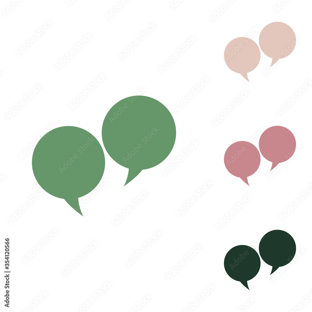 Two speech bubble sign. Russian green icon with small jungle green, puce and desert sand ones on white background. Illustration. Two speech bubble sign. Russian green icon with small jungle green, puce and desert sand ones on white background. Illustration.