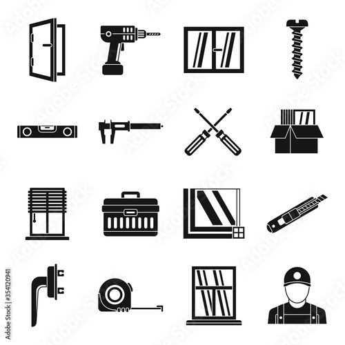 Window installation glass icons set. Simple set of window installation glass vector icons for web design on white background