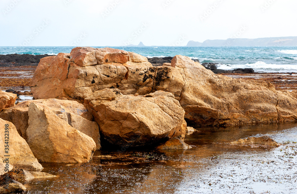 Rocky coastal landscape during low tide, Australia