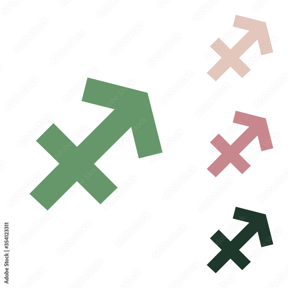 Obraz premium Sagittarius sign illustration. Russian green icon with small jungle green, puce and desert sand ones on white background. Illustration.