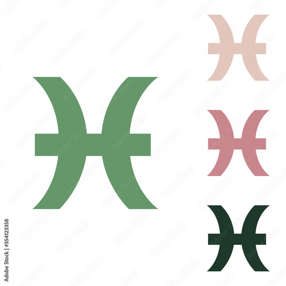 Obraz premium Pisces sign illustration. Russian green icon with small jungle green, puce and desert sand ones on white background. Illustration.