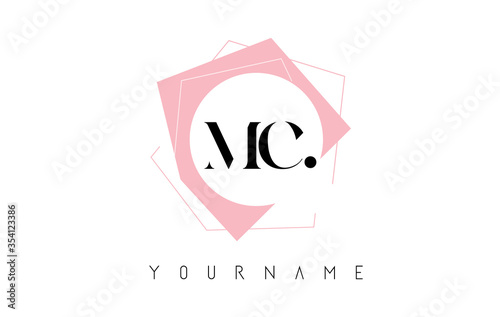 Geometric MC M C Letters with Pastel Pink Color Logo Design with Circle and Rectangular Shapes.