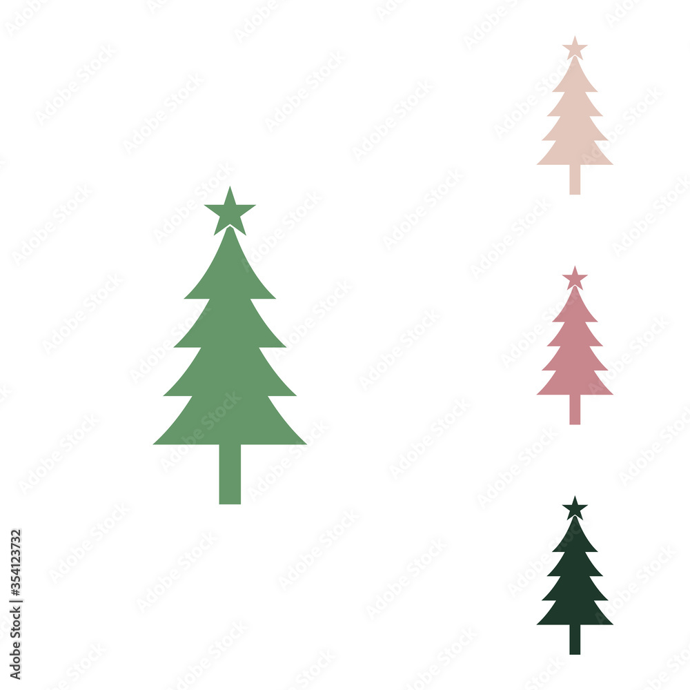 Obraz premium New year tree sign. Russian green icon with small jungle green, puce and desert sand ones on white background. Illustration.