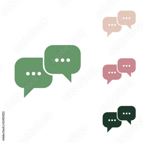 Speech bubbles sign. Russian green icon with small jungle green, puce and desert sand ones on white background. Illustration.