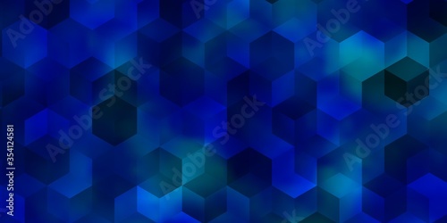 Dark BLUE vector background with hexagons.