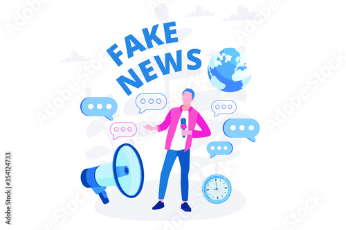 Fake news. Vector illustration for web banner, infographics, mobile. Misleading information. People share fake news on social media and internet concept.  