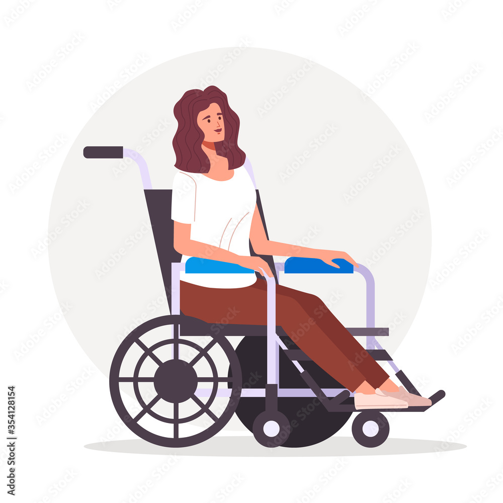 Woman character on wheelchair concept. Vector flat graphic design illustration Woman character on wheelchair concept. Vector flat graphic design illustration