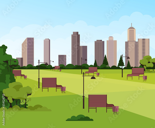 Fototapeta Naklejka Na Ścianę i Meble -  City town green park concept. Vector flat graphic design illustration