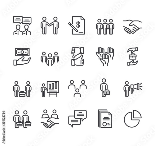 Business cooperation line icon isolated set. Vector flat graphic design