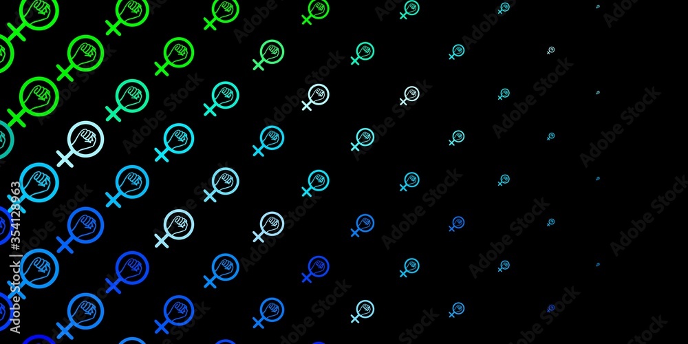 Dark Blue, Green vector texture with women's rights symbols.