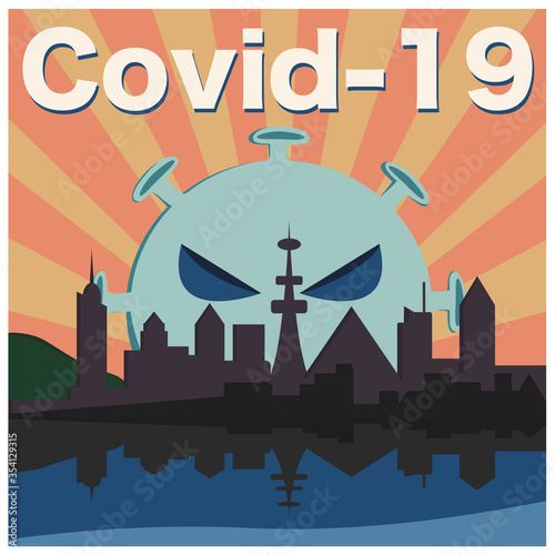 Coronavirus is rising up taking over World Cities, Nature getting revenge vintage poster.