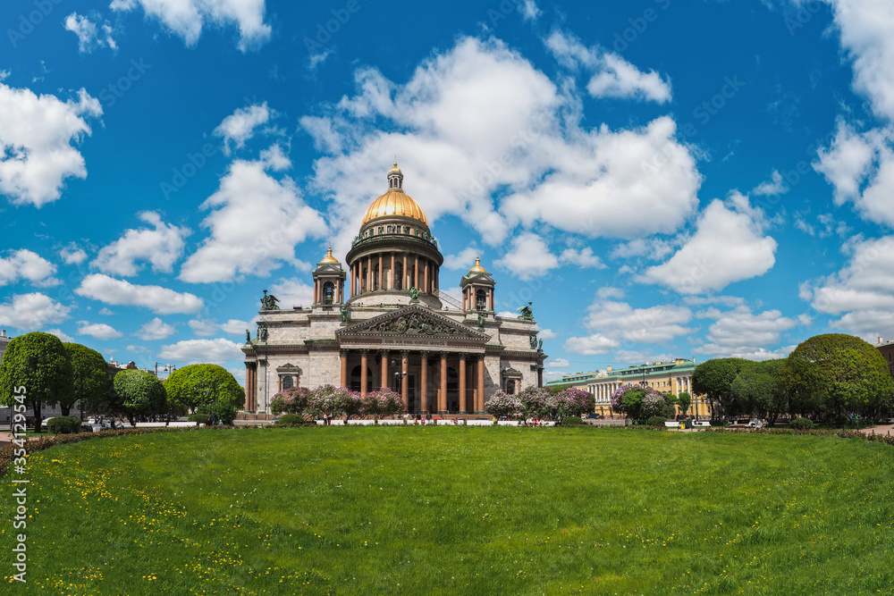 The summer scenic with Saint Isaac's Cathedral, iconic landmark in St. Petersburg, Russia