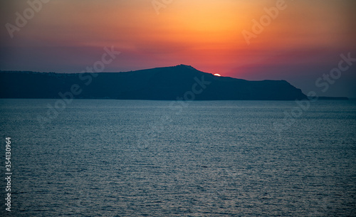 Santorini sunset from Fira, capital of the Greek Aegean island, Greece