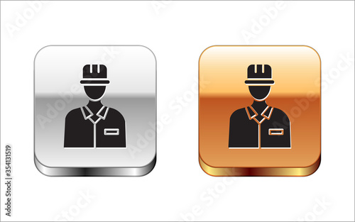 Black Oilman icon isolated on white background. Silver-gold square button. Vector Illustration.