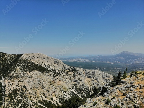 mountain landscape with blue sky in Greece