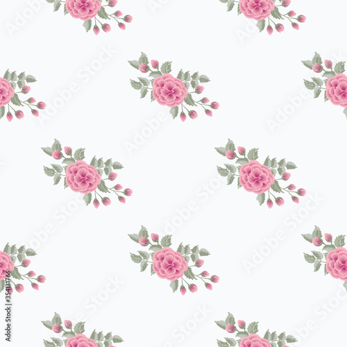 Plant pattern with one stroke painting imitation rose. Seamless folk floral pattern. Rose flowers. Vintage old style background. For textile  wallpaper  covers  surface  print  gift wrap  decoupage.