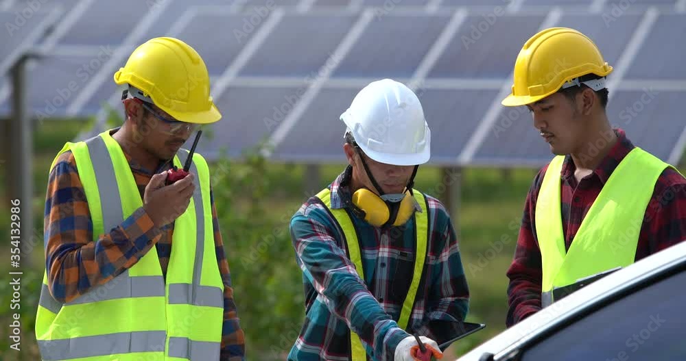 The technical team is planning the operation at the Solar Panel Farm. The technical team is planning the operation at the Solar Panel Farm.