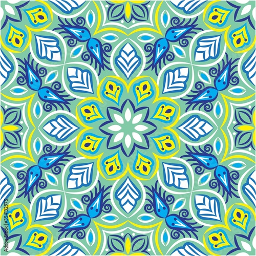 Ornamental mandala design abstract background. Seamless pattern with flowers