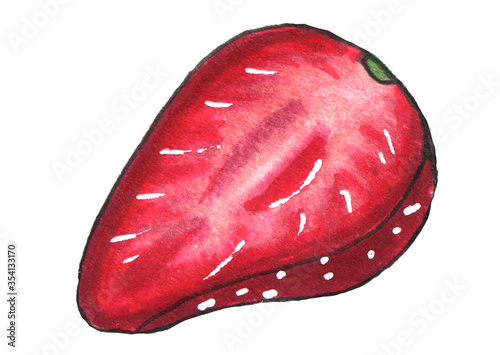 Strawberry slice sketch. Half of a berry isolated on white background.
