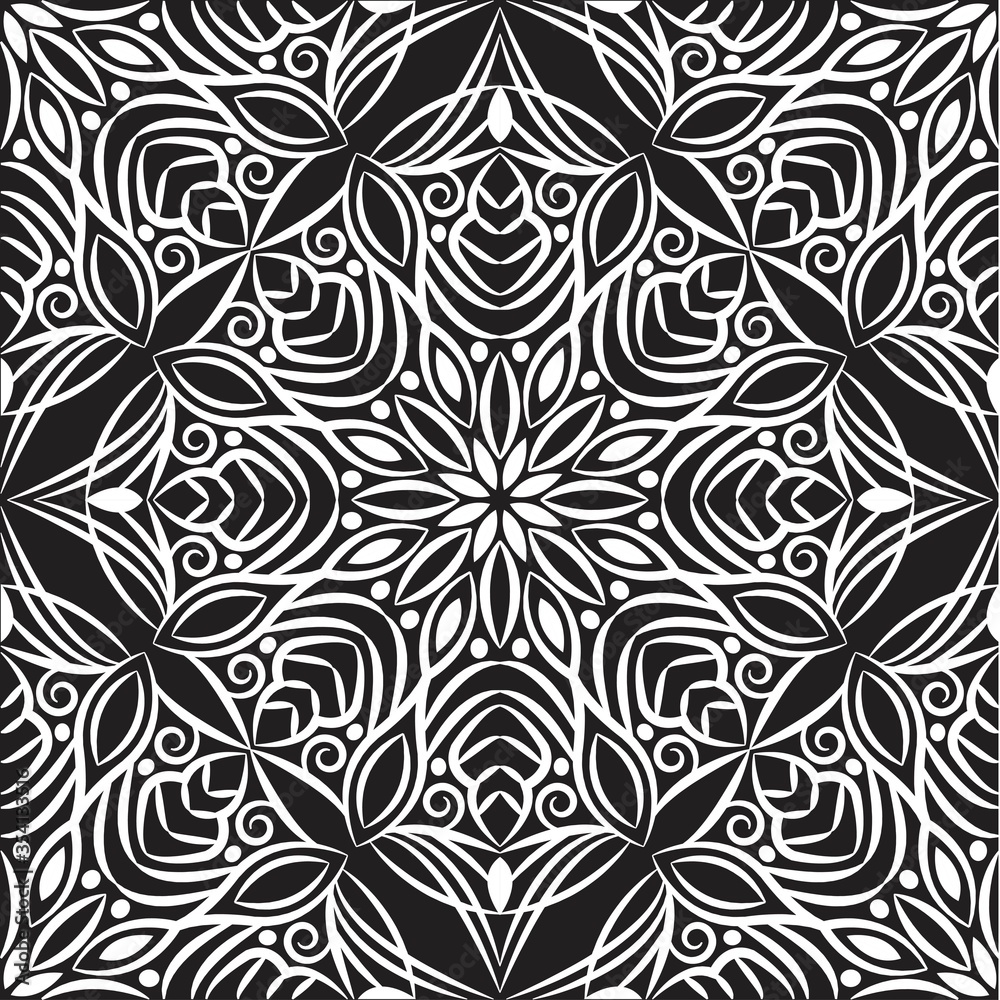 Ornamental mandala design abstract background. Seamless pattern with flowers