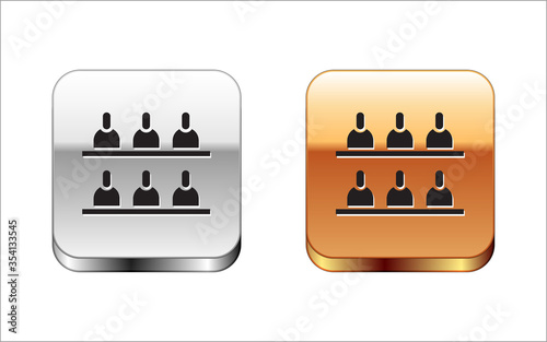 Black Jurors icon isolated on white background. Silver-gold square button. Vector Illustration.