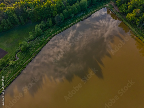 aerial view of a lake in the forest