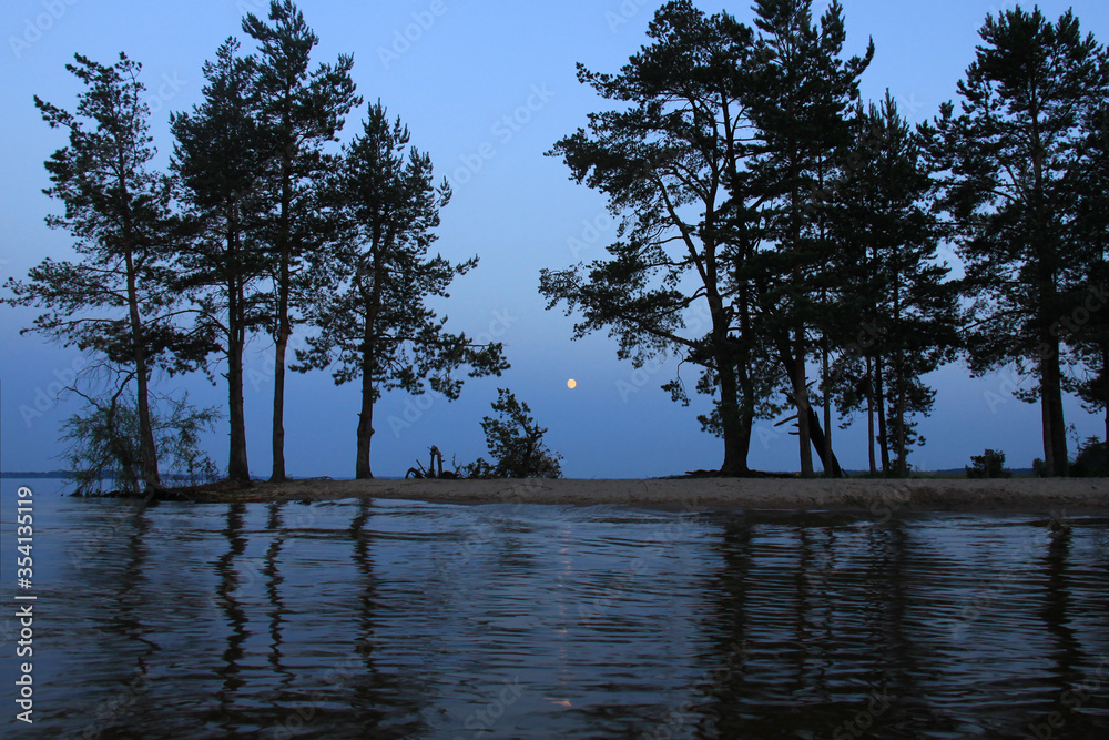 Moony twilight on lake Seliger