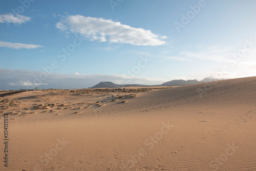 Footprints in the sand dunes in Fuerteventura  Canary islands  Spain.