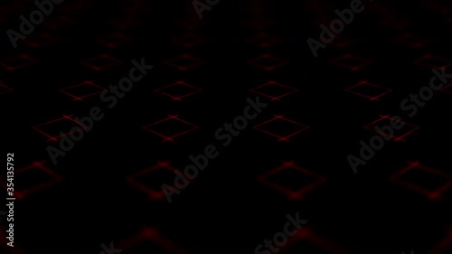 Dynamic animated background with moving red lines on a black background. Looped animation.