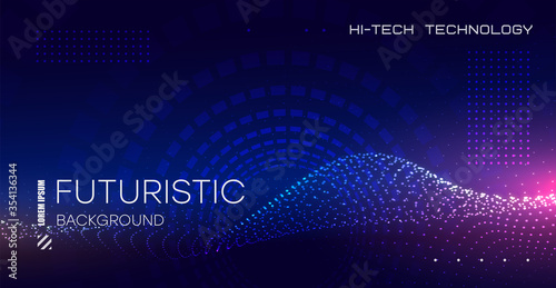 Gradient violet glowing particles background. Futuristic style of technology with burning particles.