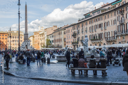 Rome, 10.11.2019, view of Navona Square (Piazza Navona) at noon