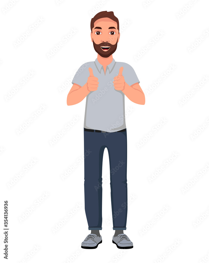 Men thumbs up. Cartoon character vector illustration. 