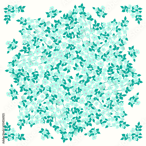 Floral trendy background for scarf print, textile, covers, surface, scrapbooking, decoupage. Bandana, pareo, home textile design