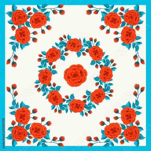 Unusual scarf floral print. Modern style millefleurs. Floral pretty background for scarf print, textile, covers, surface, scrapbooking, decoupage. Bandana, pareo, home textile design