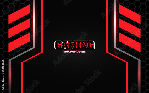 Abstract futuristic black and red gaming background with modern esport shapes. Vector design template technology concept can use element game banner, sport poster, cyber wallpaper, web, advertising