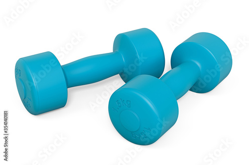 Pair of Blue Dumbbells For Fitness 1.5 kg, 3D rendering