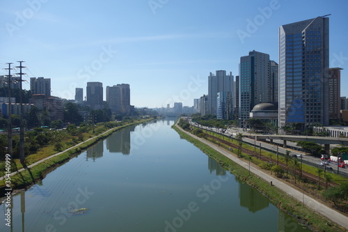 Sao Paulo Brazil  Pinheiros avenue  Tiete river  cityscape and buildings